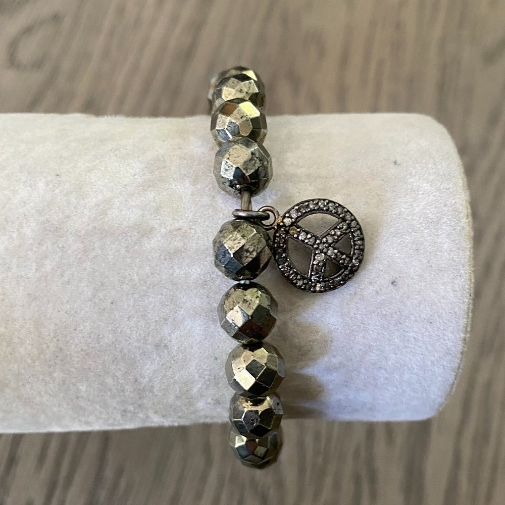 Chan Luu Black Diamond Peace Charm Pyrite Stretch Bracelet
